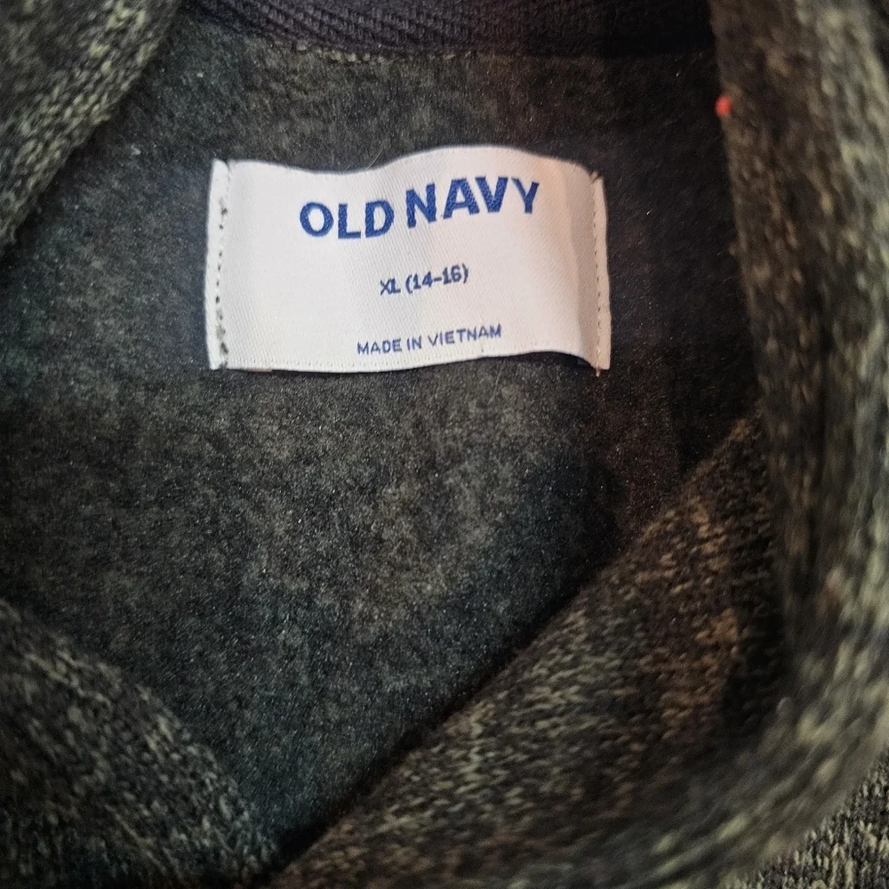 Old Navy XL Fleece Pullover Sweater | Marled Gray Button Collar (14–16)